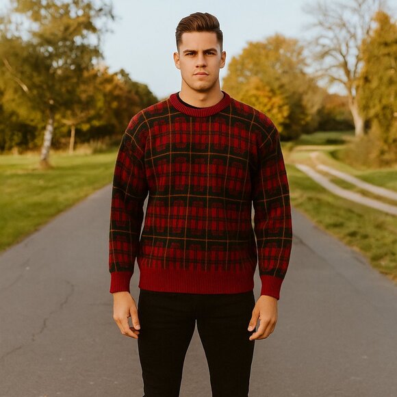 L.L. Bean Other - L.L. Bean Men L Wool Chevron Brick‎ Plaid Long Sleeve Pullover Sweater Retro Y2K